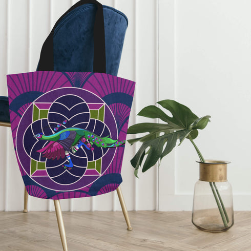 Art Deco Roller Skating Peacock Canvas Tote